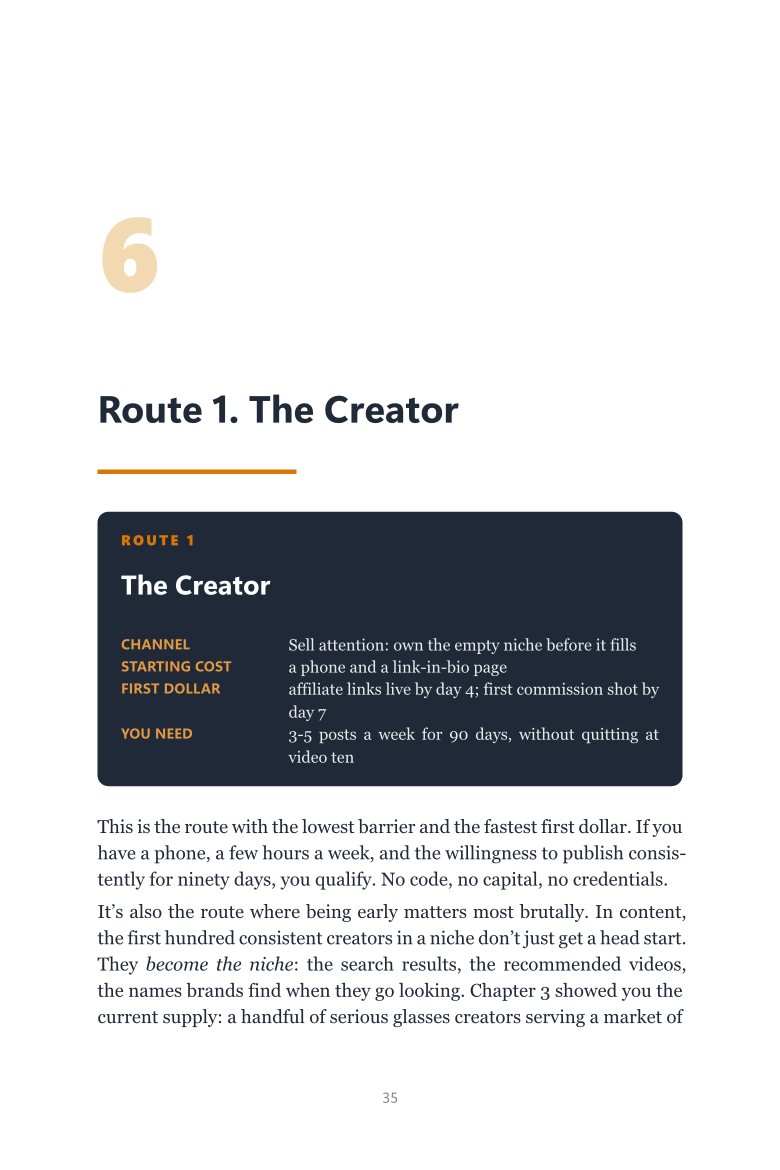 Route card opening the Creator chapter